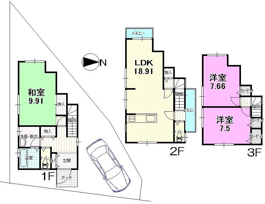 Floor plan. 22,800,000 yen, 3LDK, Land area 85.64 sq m , Building area 103.96 sq m Floor