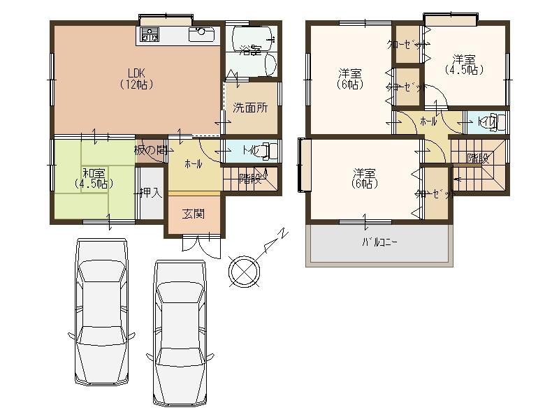 Floor plan. 19.5 million yen, 4LDK, Land area 100.81 sq m , Building area 84.46 sq m parking two possible