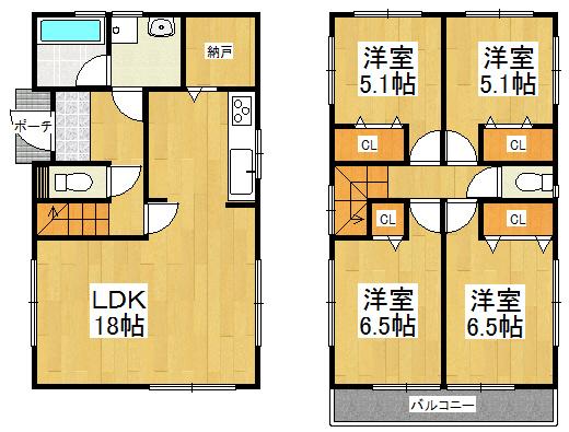 Floor plan. 22 million yen, 4LDK, Land area 94.43 sq m , Building area 96.39 sq m