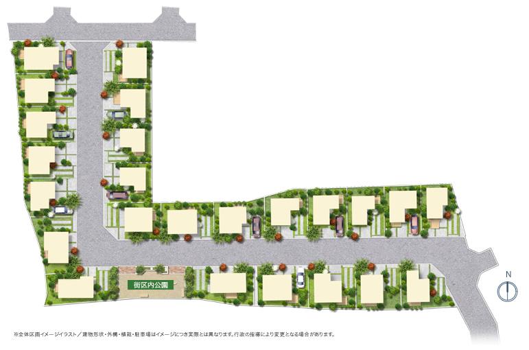 The entire compartment Figure. The land plan full of green and clear, 24 family of smile full of New Town to draw a life scene (Cityscape image illustration)