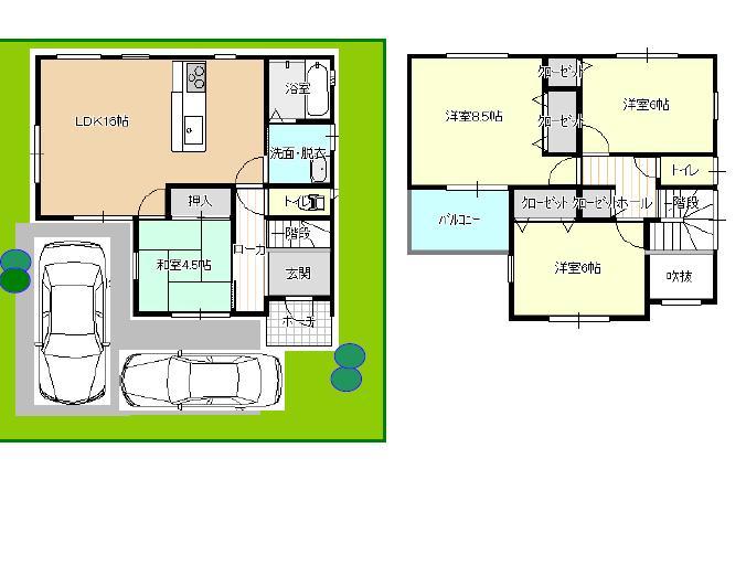 Floor plan. 31,100,000 yen, 4LDK, Land area 100.21 sq m , Building area 97.71 sq m car park Car two is possible