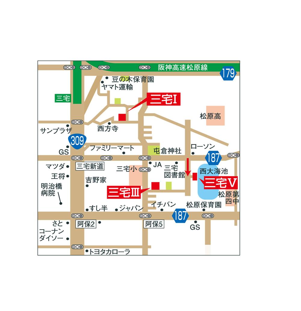 Local guide map. primary school ・ kindergarten ・ pharmacy ・ city ​​hall ・ All within walking distance of NEW Town, Sale starts! !