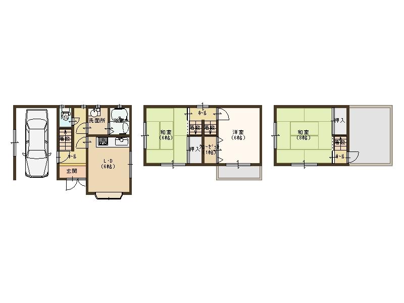 Floor plan. 10.5 million yen, 3DK, Land area 61.95 sq m , Building area 78.65 sq m is parking two Allowed. 