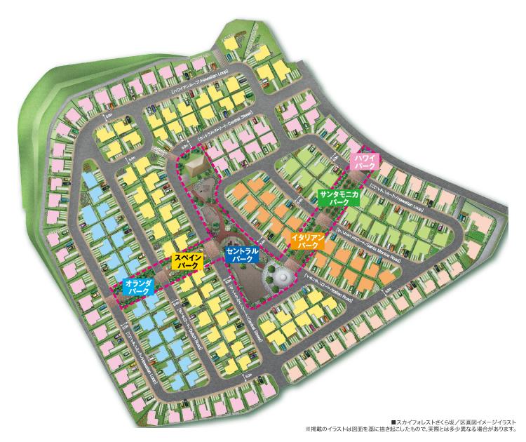 The entire compartment Figure. All sections 45 square meters or more! About 1 of the city / Children can play freely in the green space and six park trappings 4 or more. (Compartment view image illustrations)