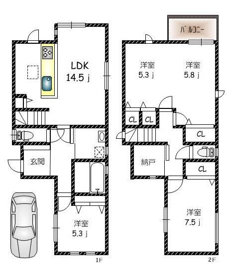Floor plan. 39,800,000 yen, 3LDK + S (storeroom), Land area 89.59 sq m , Building area 94.9 sq m