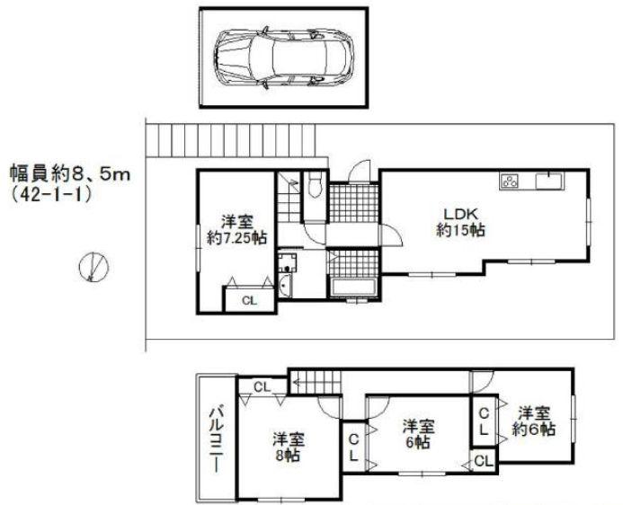 Floor plan. 28.8 million yen, 4LDK, Land area 128.4 sq m , A total of two units in the building area 95.17 sq m shutter garage and a plane It is a large one by one in the room Please check views with local.