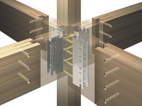 Construction ・ Construction method ・ specification. It boasts a high earthquake resistance and durability, Shikishima house of wooden houses. Use the cut wood with a high degree of accuracy, It has adopted the hardware connection method that can maximize the inherent strength of the wood (joist hanger and slit ・ With a pin hole wood and the driving pin illustration)