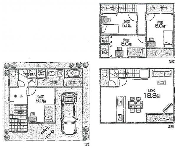 Floor plan. 30,800,000 yen, 4LDK, Land area 60.95 sq m , Building area 108.54 sq m