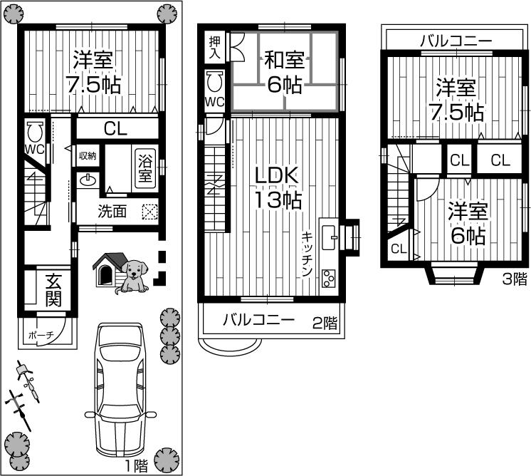 Floor plan. 18 million yen, 4LDK, Land area 73.75 sq m , It is a building area of ​​102.06 sq m livable floor plan. 