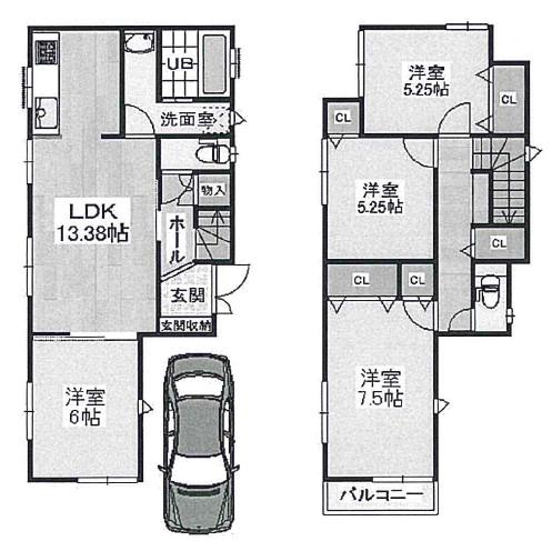Floor plan. 24,800,000 yen, 4LDK, Land area 86.48 sq m , Building area 93.15 sq m
