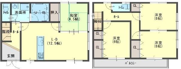 Floor plan. 27,800,000 yen, 4LDK, Land area 88.29 sq m , It is a building area of 87.48 sq m balcony widely laundry is easy to dry
