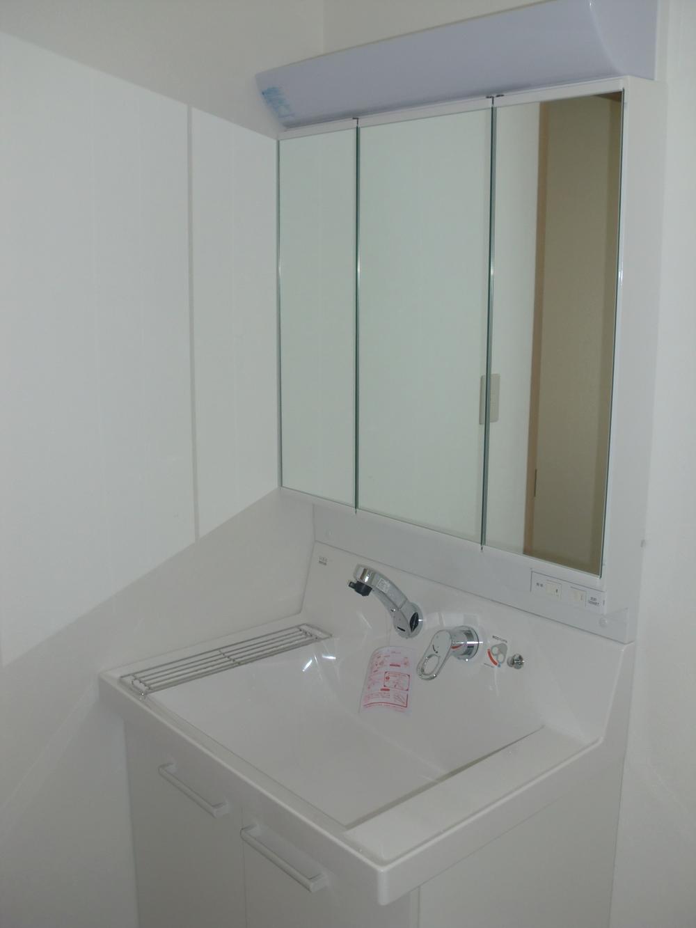 Wash basin, toilet. Vanity shower!