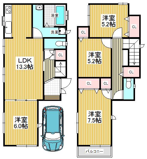 Floor plan. 24,800,000 yen, 4LDK, Land area 100.7 sq m , Living room shine in a bright light from the building area 93.15 sq m window ☆