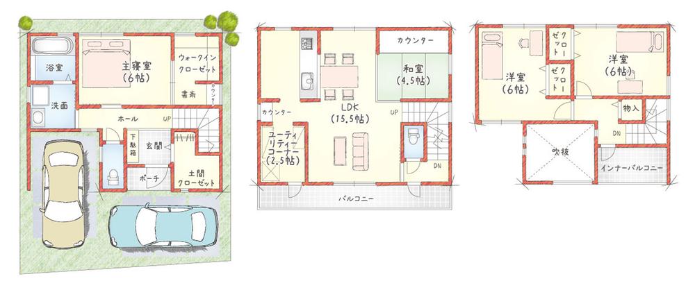 Floor plan. 33,800,000 yen, 4LDK, Land area 76 sq m , Is a floor plan of the building area 107.23 sq m A No. land model house. Second floor of the Japanese-style room has become a tatami corner of the small rise, Secure a storage space of large capacity under tatami