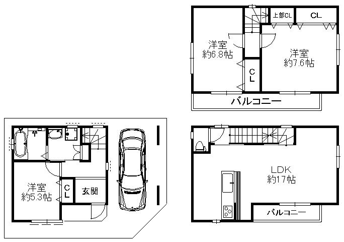 Floor plan. 25,800,000 yen, 3LDK, Land area 54.73 sq m , Building area 98.14 sq m LDK about 17 Pledge