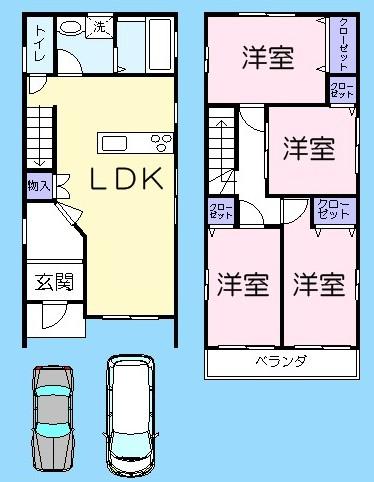 Floor plan. 19,800,000 yen, 4LDK, Land area 73.57 sq m , Building area 82.39 sq m
