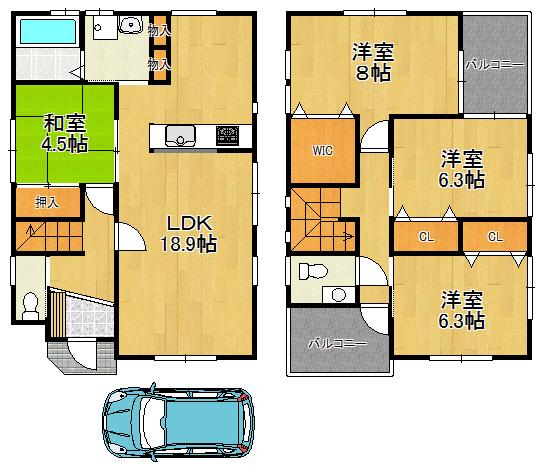 Floor plan. 34,500,000 yen, 4LDK, Land area 95.69 sq m , Building area 105.58 sq m