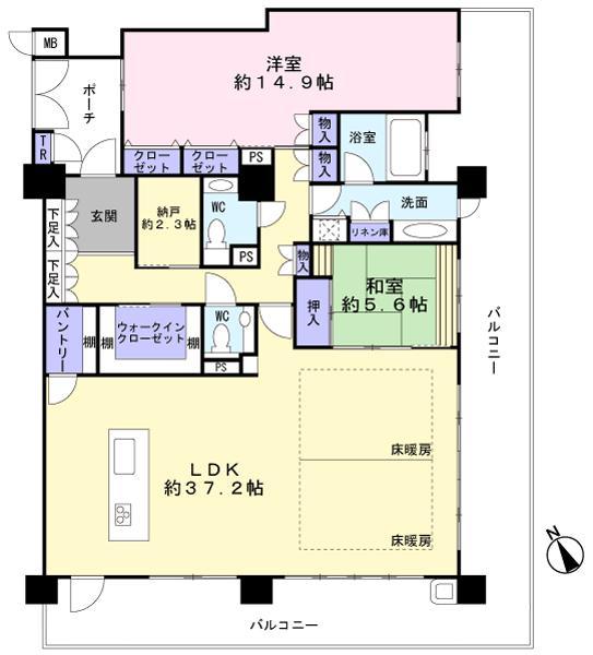 Floor plan. 2LDK + S (storeroom), Price 69,800,000 yen, Footprint 142.35 sq m , Balcony area 48 sq m