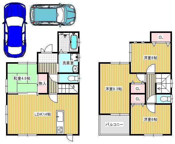Floor plan. 33,800,000 yen, 4LDK, Land area 92.7 sq m , Building area 91.08 sq m
