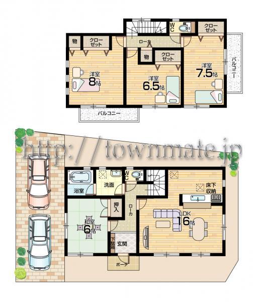 Floor plan. 28.8 million yen, 4LDK, Land area 120 sq m , Building area 103.68 sq m 3 Building land area 120.00 square meters building area 103.68 square meters