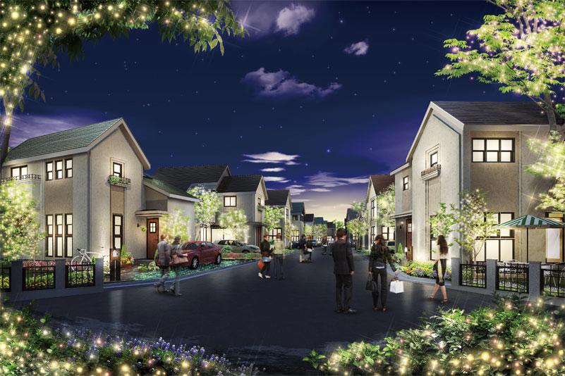 And garage portion of each residence, Place the "luminous stone" to begin to shine in the night by accumulating the sunlight between the town of Broadway (center channel). The next generation of light production that exceeds the LED is, You began to create an eco-a is fantastic and beautiful scenery.