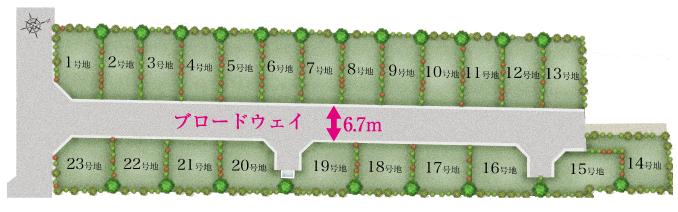 The entire compartment Figure. Color fun day-to-day life, Beautiful cityscape of total 23 House. Road width passing through the center of the city is realizing the ideal breadth and 6.7m.
