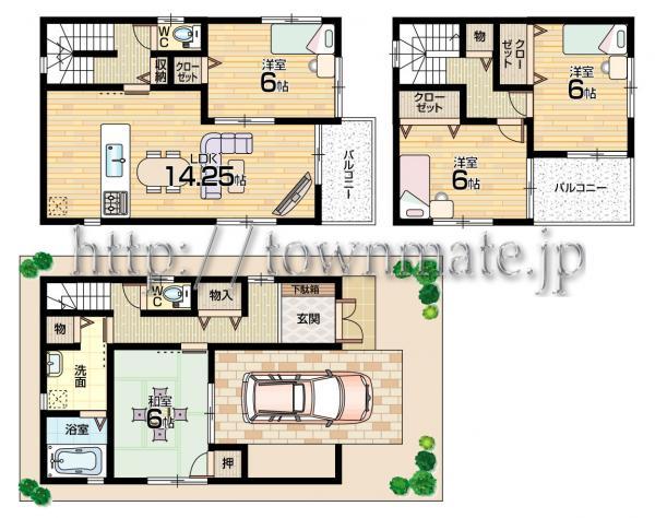 Floor plan. 20.8 million yen, 3LDK, Land area 70 sq m , Building area 112.36 sq m land area 70.00 square meters building area 112.36 square meters