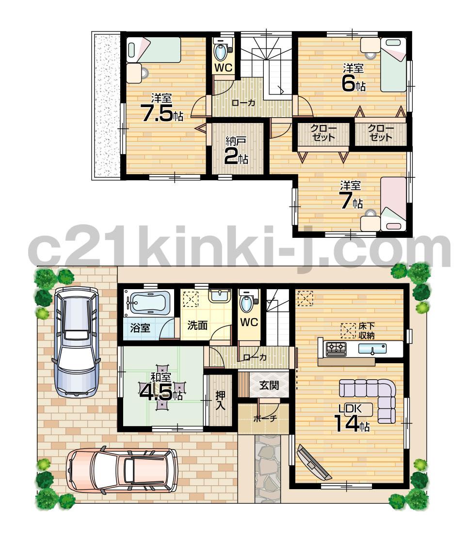 Floor plan. (No. 2 locations), Price 31,800,000 yen, 4LDK+S, Land area 97.79 sq m , Building area 91.53 sq m