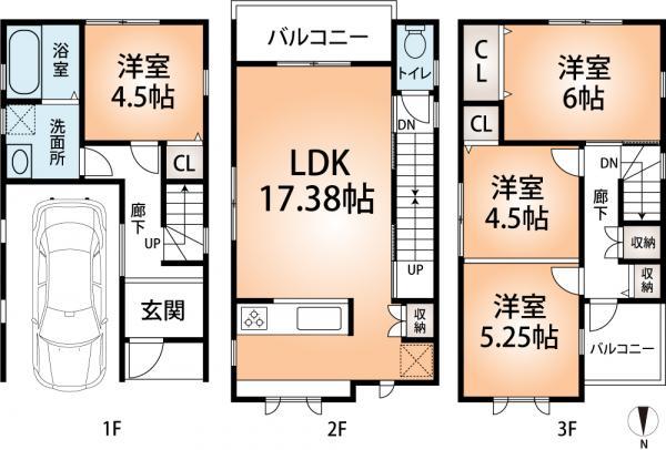 Floor plan. 24,800,000 yen, 4LDK, Land area 59.46 sq m , Building area 105.04 sq m