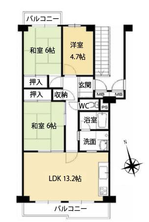 Floor plan. 3LDK, Price 9.8 million yen, Occupied area 70.38 sq m , Balcony area 12.35 sq m Station and Super 1 minute walk! <Renovated> System Kitchen (Cleanup ・ Klin ready), Bus (TOTO ・ Thermos bathtub), Toilet (INAX ・ Satis), Vanity (TOTO ・ Facing three-sided mirror) Flooring ・ Water heater