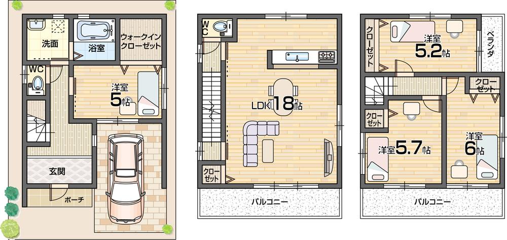 Floor plan. 22,800,000 yen, 4LDK, Land area 61.1 sq m , Building area 107.52 sq m