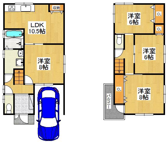 Floor plan. 24,800,000 yen, 4LDK, Land area 90.38 sq m , Building area 96.38 sq m all room 6 tatami mats or more, Residence of 4LDK
