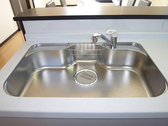 Kitchen. It is a large sink. Water purifier water washing Curran with integrated shower.