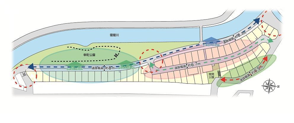 The entire compartment Figure. "Ha Pia Garden Neyagawa Town "the entire section view of the hand Koen-dori station.