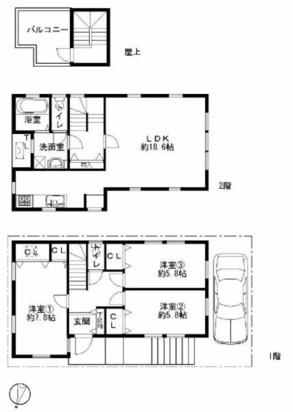 Floor plan. 22,800,000 yen, 3LDK, Land area 80.33 sq m , Building area 90.06 sq m