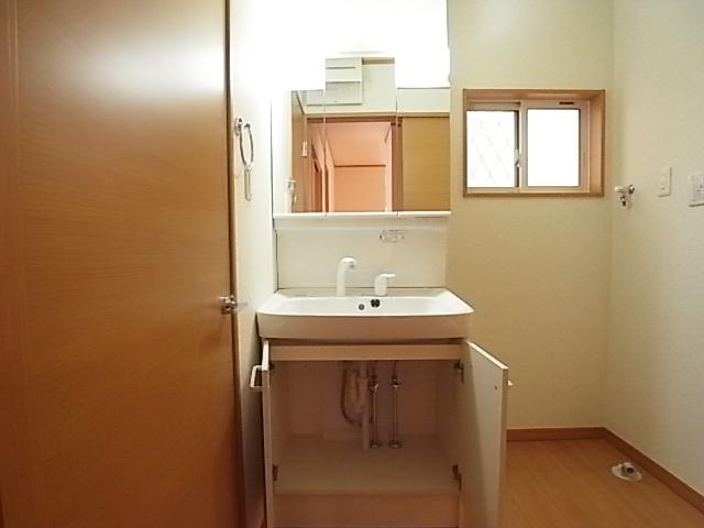 Wash basin, toilet. Three-sided mirror vanity shower