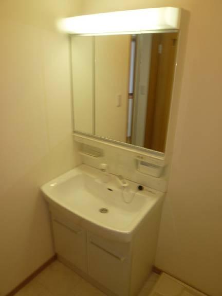 Wash basin, toilet. Shampoo is a dresser with. 