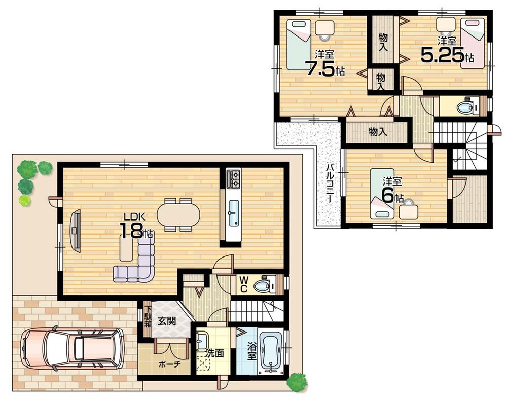 Floor plan. 22,800,000 yen, 3LDK + S (storeroom), Land area 89.91 sq m , Building area 89.01 sq m