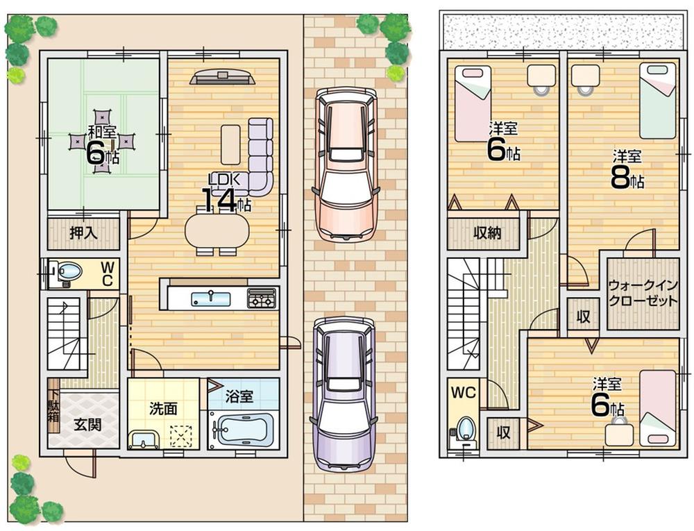 Floor plan. 29,800,000 yen, 4LDK + S (storeroom), Land area 111.27 sq m , Building area 99.36 sq m parking two possible! South-facing wide balcony! South 3 rooms!