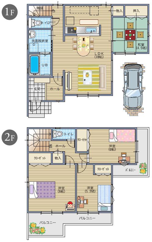 Building plan example (introspection photo). Plus a Japanese-style room in the large living, House in pursuit of living ease.