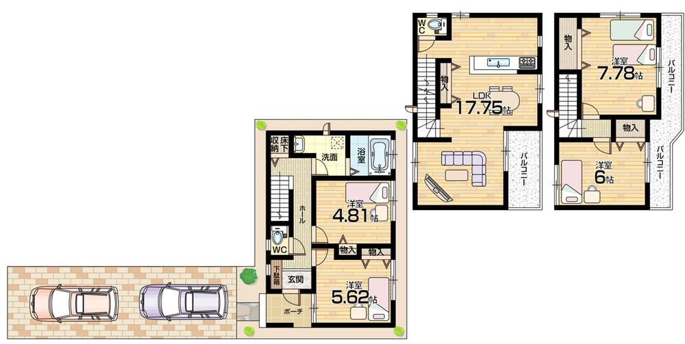 Floor plan. (No. 3 locations), Price 37,800,000 yen, 4LDK, Land area 88.09 sq m , Building area 100.59 sq m