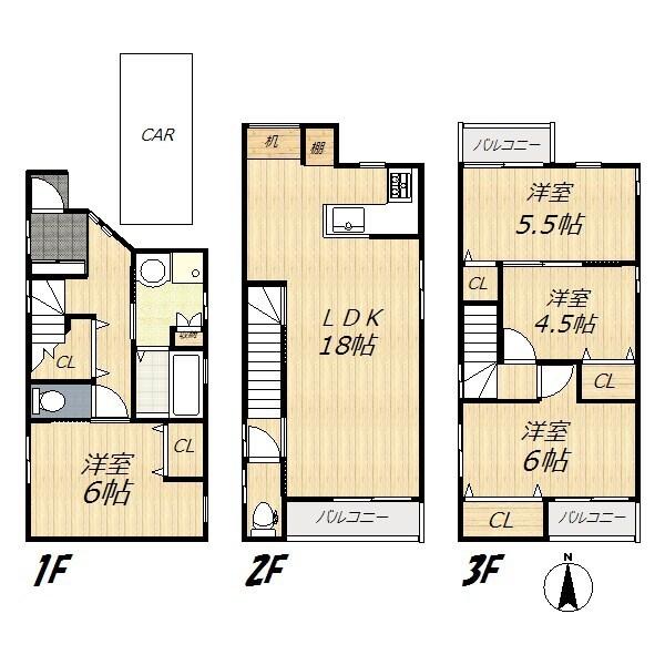 Floor plan. 28.8 million yen, 4LDK, Land area 60.96 sq m , Building area 95.09 sq m