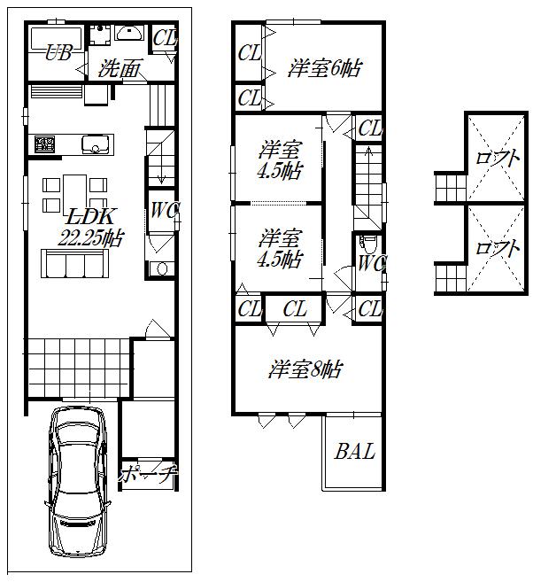 Floor plan. Price 33,800,000 yen, 4LDK, Land area 87 sq m , Building area 105 sq m