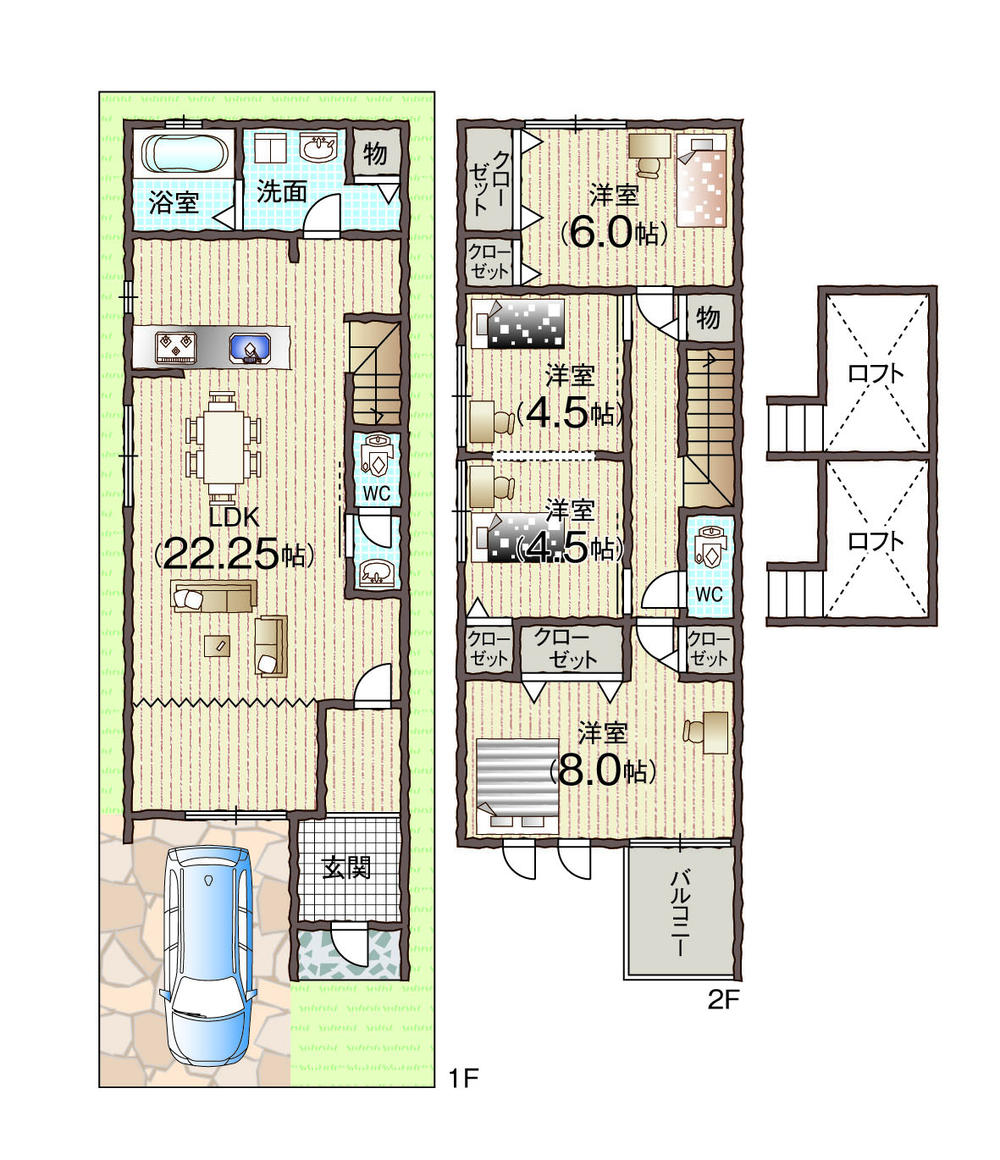 Rendering (introspection). Facing south ・ Two-story house