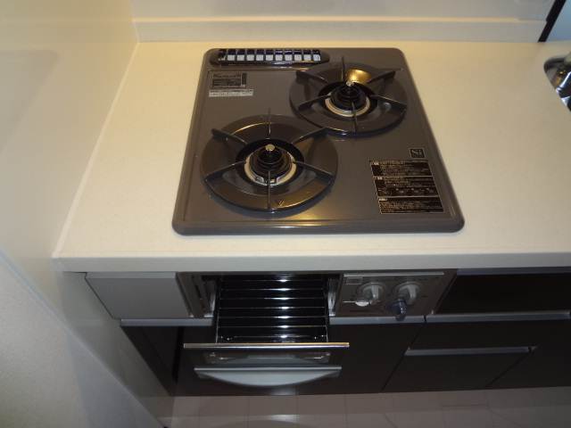 Kitchen. With a two-burner gas grill
