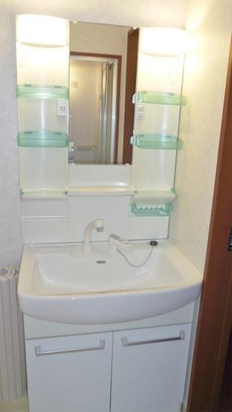 Wash basin, toilet. Kitchen