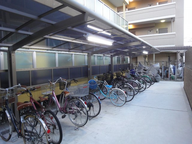 Other common areas. Bicycle parking lot with a roof