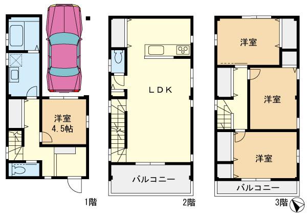 Floor plan. 37.5 million yen, 2LDK, Land area 82.67 sq m , Building area 87.35 sq m 3-story Floor Plan view