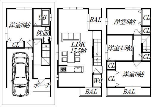 Building plan example (floor plan). Building plan example Building price 12,450,000 yen, Building area 80 sq m ~