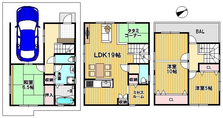 Building plan example (floor plan). Spacious living room relax with family! Also healing tatami corner!